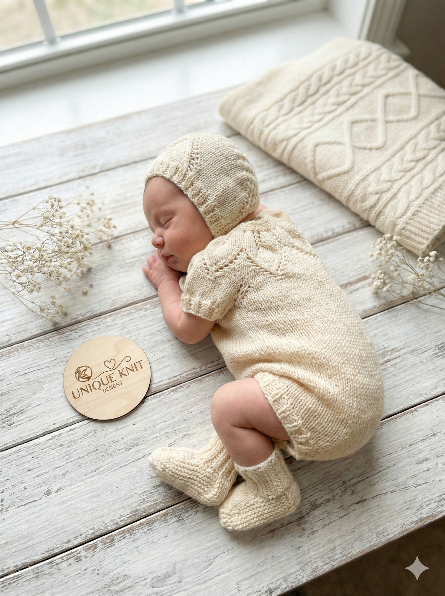 "Fig" Romper knitting pattern for reborn doll 16-22" or 0-3 Month old baby