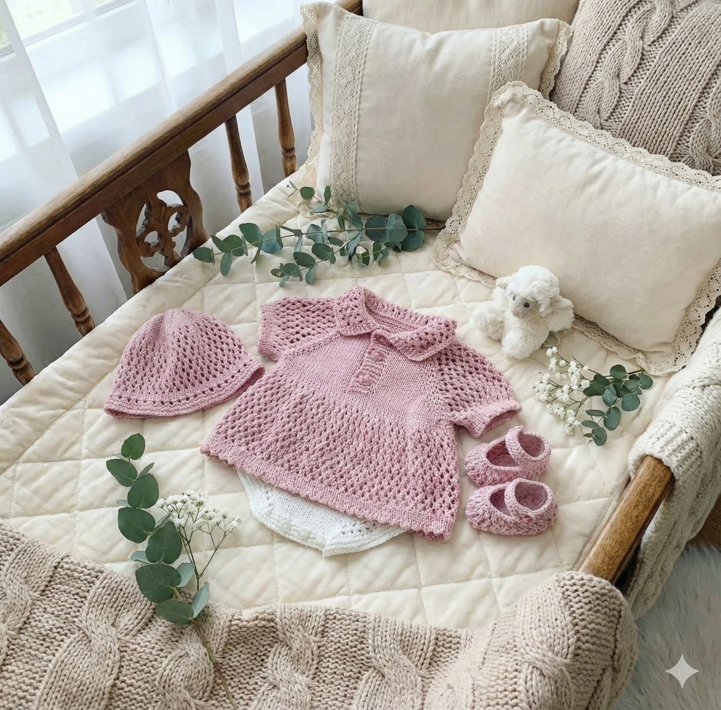 "Lavender” All-in-one dress Knitting pattern for Reborn doll 16 -22” or 0-3 Mth Old Baby