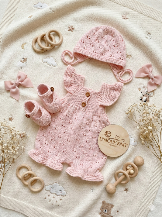 "Treacle” Romper Knitting pattern for Reborn doll 16 -22” or 0-3 Month Old Baby
