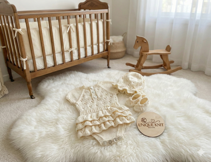 "Bouquet” Rah-Rah romper Knitting pattern for Reborn doll 16 -22” or 0-3 Mth Old Baby