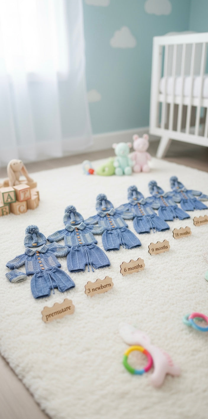 "Nathan” 4 Piece set - 8 sizes from premature to 24 Month old baby