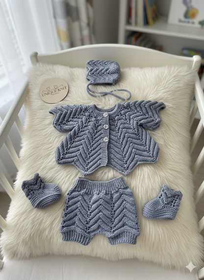 "Angelica” Multi-piece Knitting pattern for Reborn doll 16 -22” or 0-3 Month Old Baby