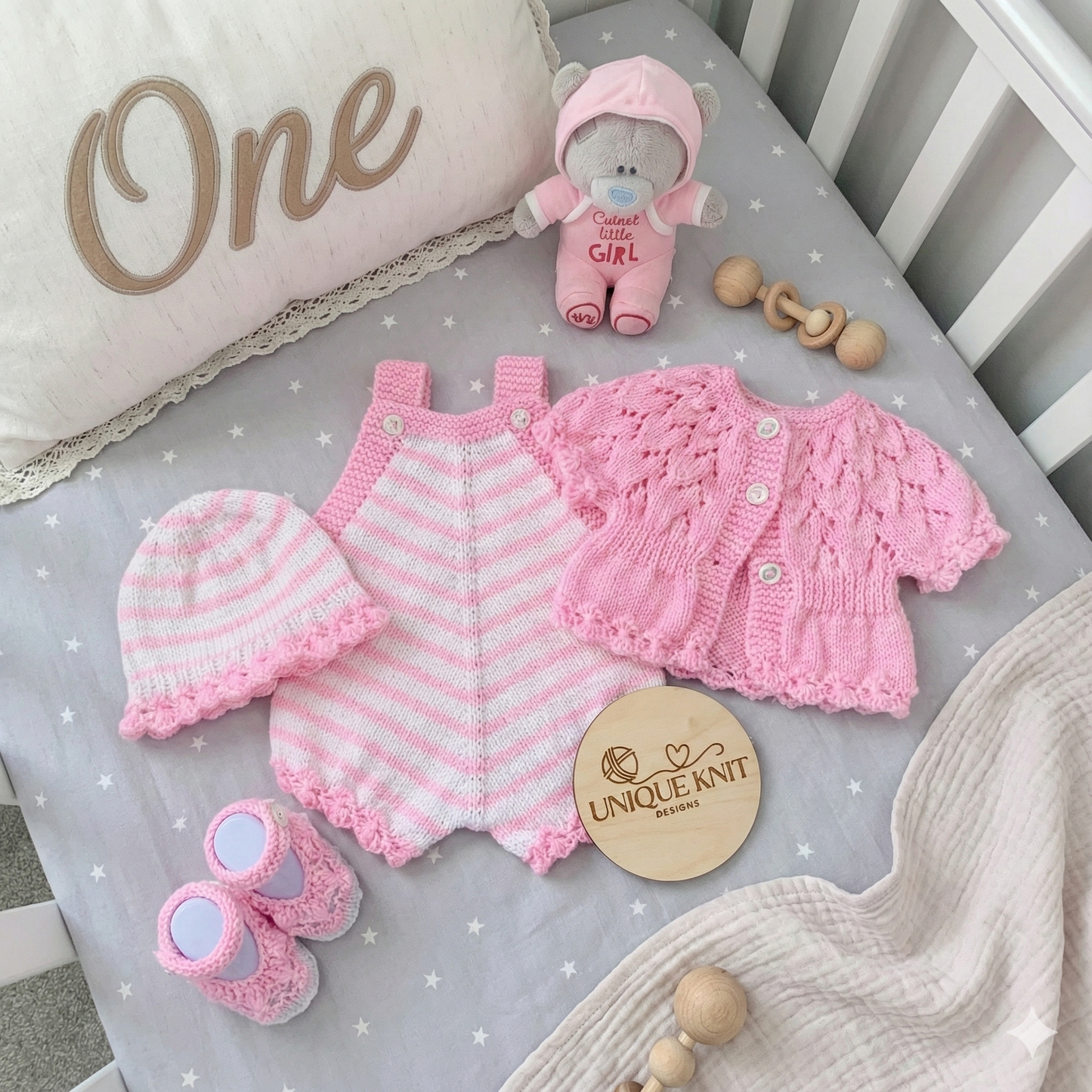 "Violets” 4 Piece Set Knitting pattern for Reborn doll 18-22” or 0-3 Mth Old Baby