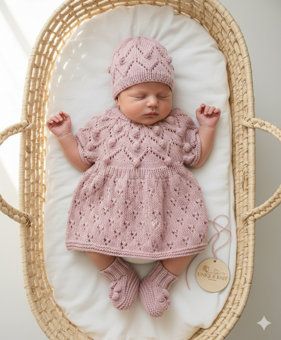 "Dewdrop” multi Piece Knitting pattern set for Reborn doll 16 -22” or 0-3 Month Old Baby