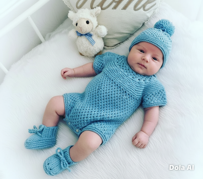 "Wisteria” romper Knitting pattern for Reborn doll 16 -22” or 0-3 Mth Old Baby