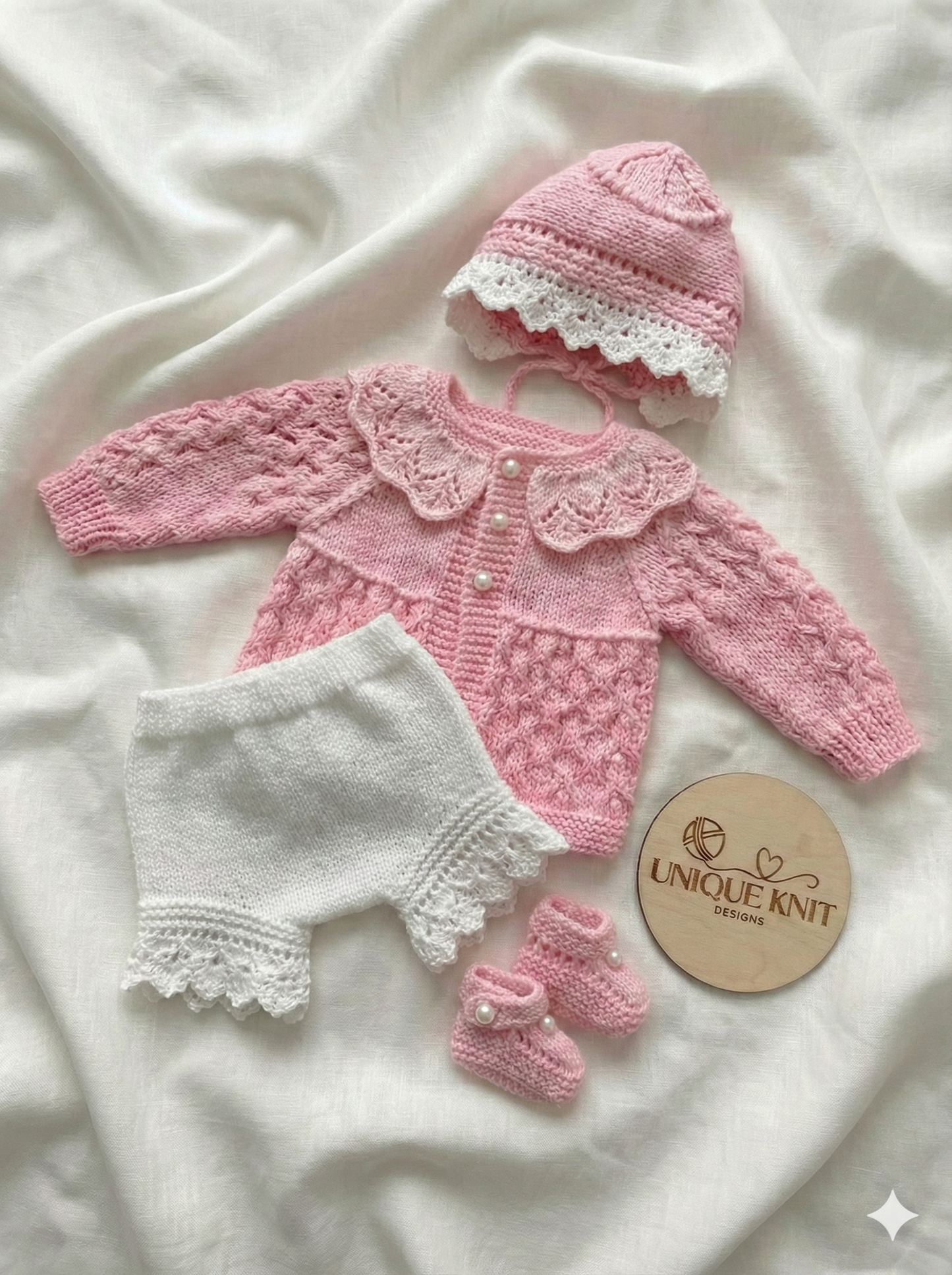 "Flower” Cardigan & Bloomers Knitting pattern set for Reborn doll 16 -22” or 0-3 Mth Old Baby