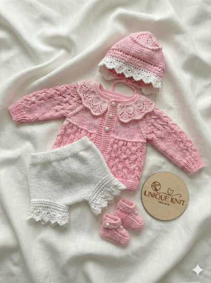 "Flower” Cardigan & Bloomers Knitting pattern set for Reborn doll 16 -22” or 0-3 Mth Old Baby