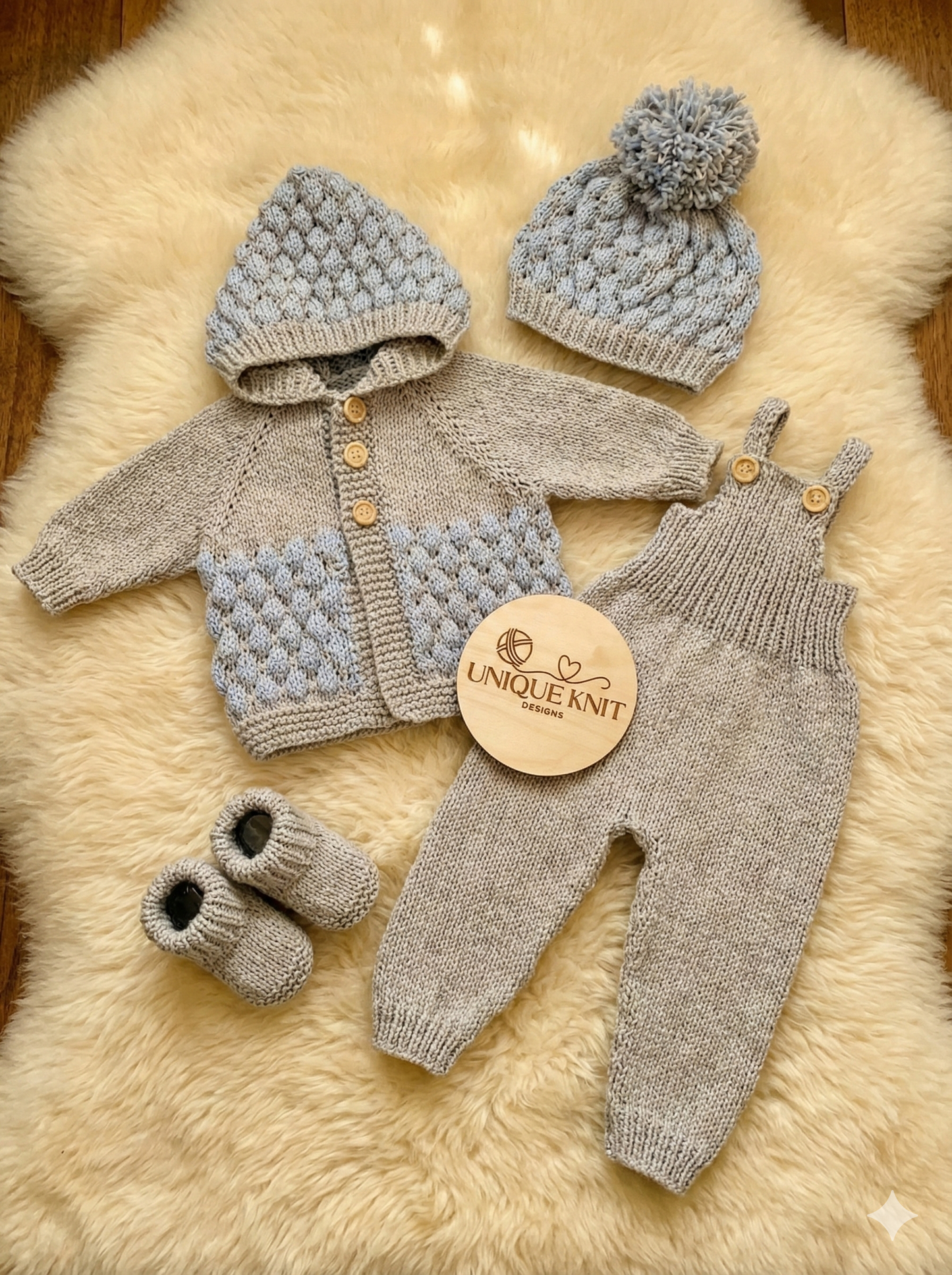 "Popcorn” 4 Piece set Knitting pattern for Reborn doll 16 -22” or 0-3 Month Old Baby