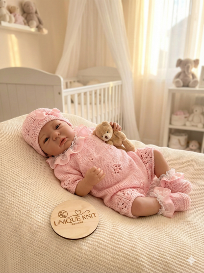 "Amaryllis” Romper Knitting pattern for Reborn doll 16 -22” or 0-3 Mth Old Baby