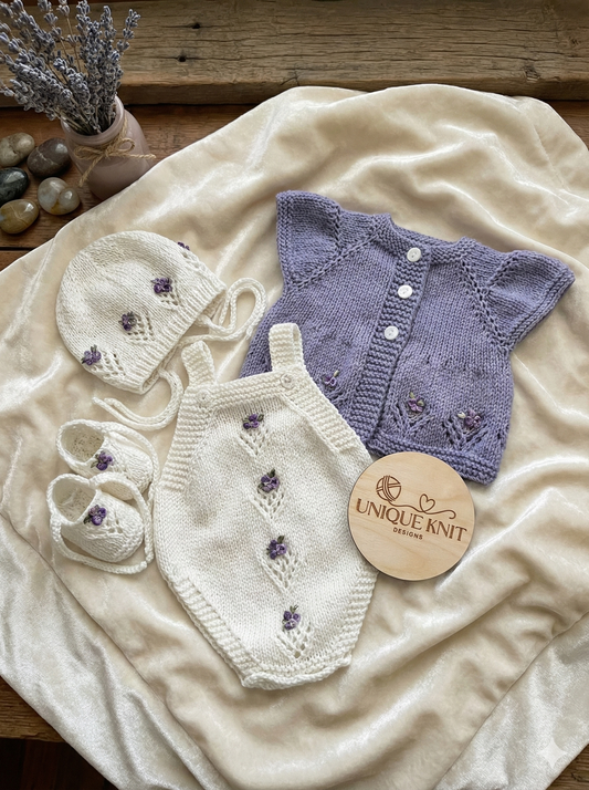 "Isabelle” 4 Piece Knitting pattern set for Reborn doll 16 -22” or 0-3 Month Old Baby