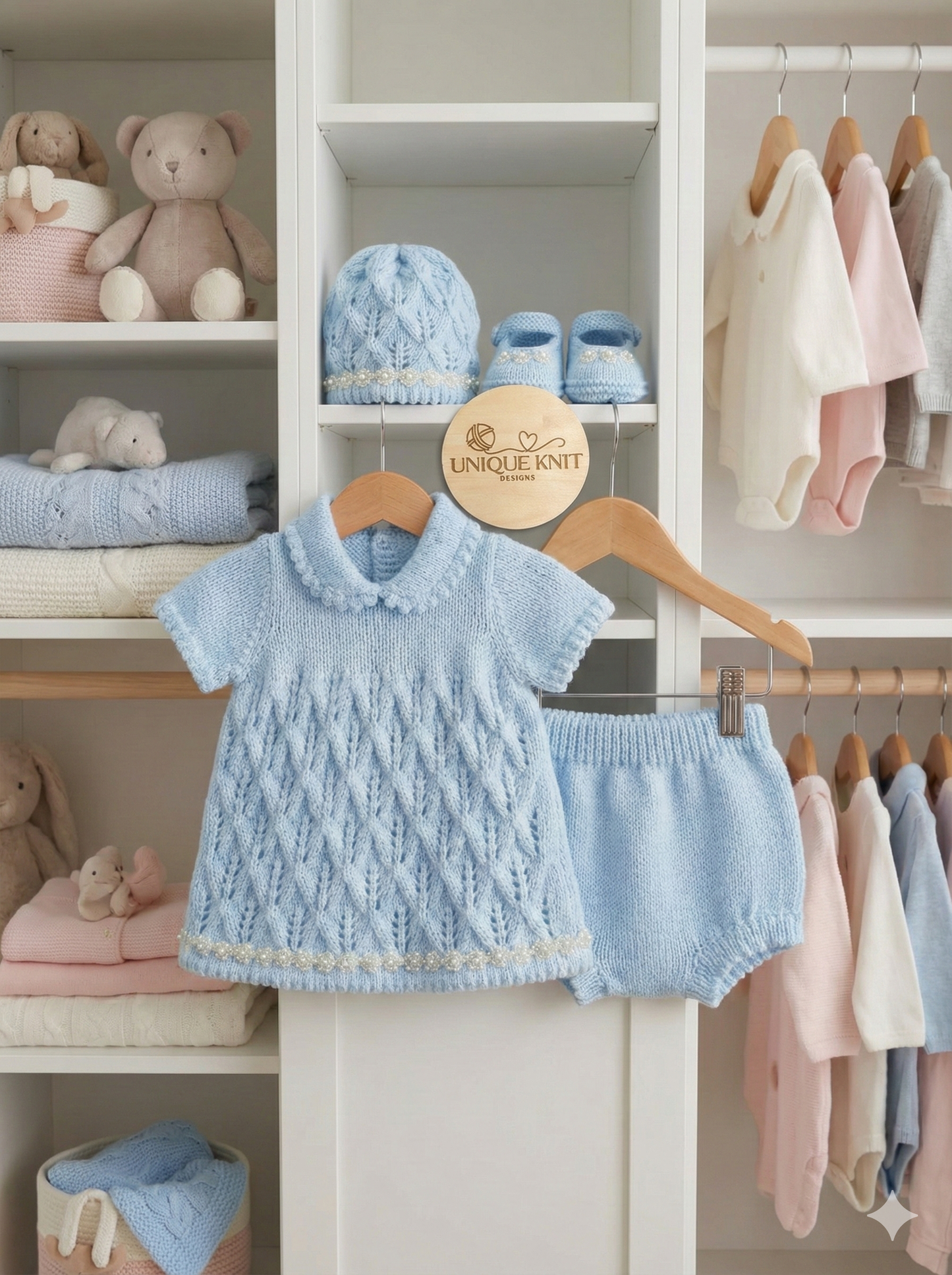 "Carnation ” Angel Set Knitting pattern for Reborn doll 16 -22” or 0-3 Mth Old Baby