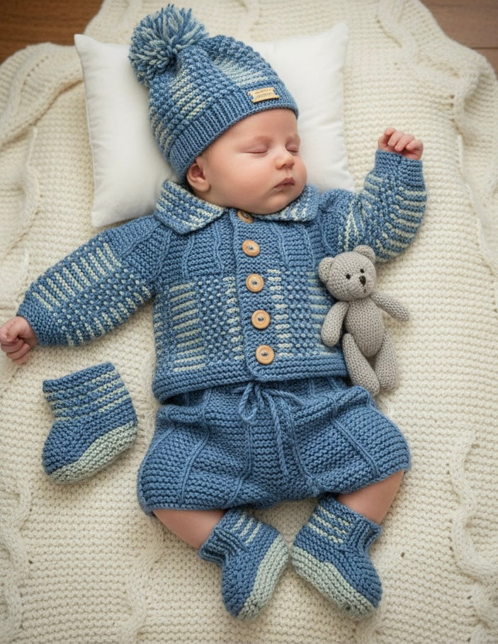 "Nathan” 4 Piece set knitting pattern for reborn doll 16-22" or 0-3 month old baby