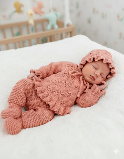 "Jade” 3 piece set knitting pattern for reborn doll 16-22" or 0-3 month old baby