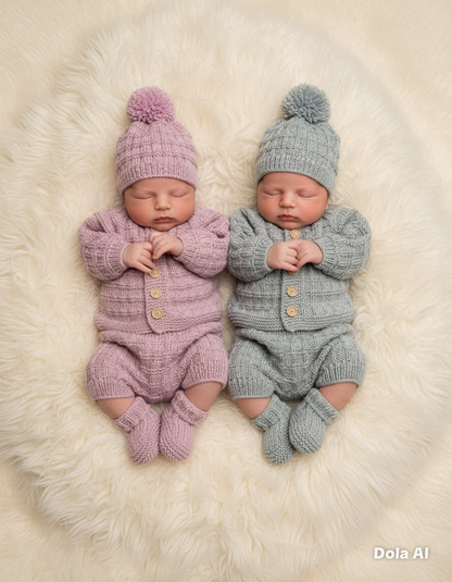 "Tate & Kate” 4 Piece Set Knitting pattern for Reborn doll 16-24” or 0-6 Mth Old Baby