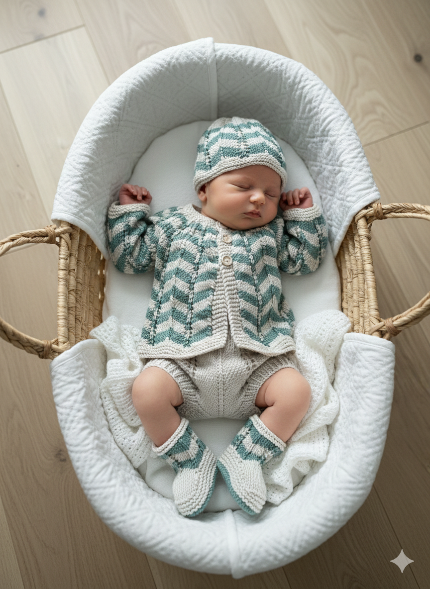 "Chevronette” Multi-piece Knitting pattern for Reborn doll 16 -22” or 0-3 Month Old Baby