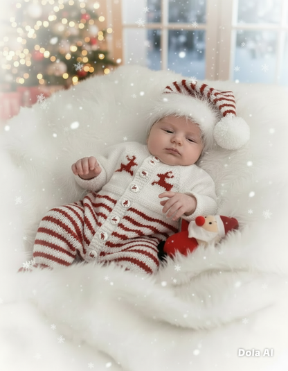 "Mistletoe” Fur trimmed Romper Knitting pattern for Reborn doll 16 -22” or 0-3 Mth Old Baby