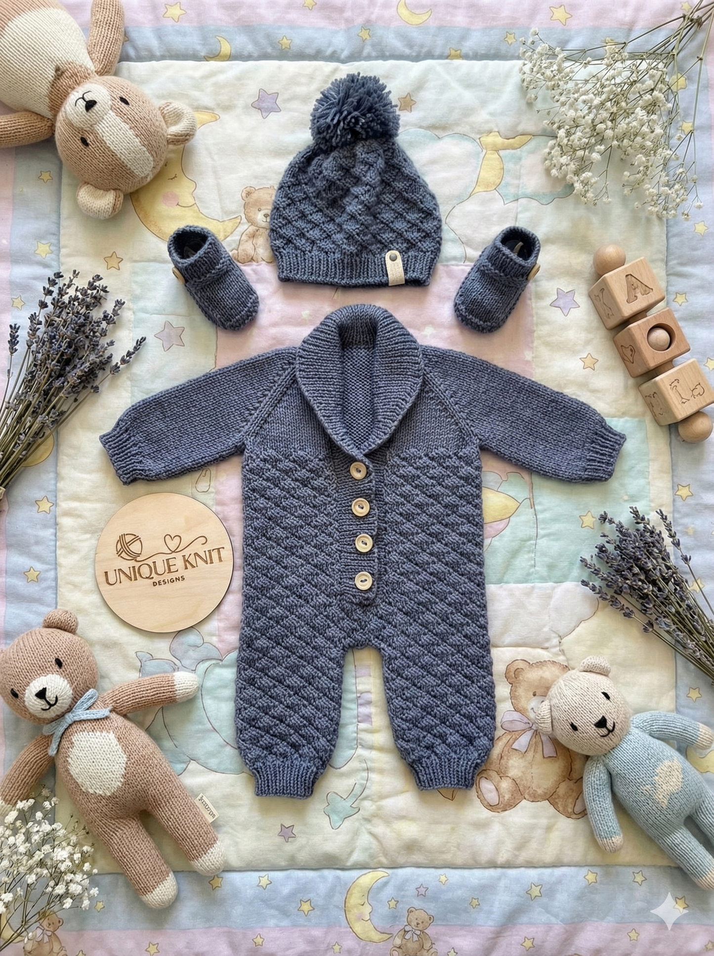 "Rupert” Romper Knitting pattern set for Reborn doll 16 -22” or 0-3 Month Old Baby