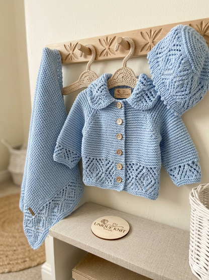 "Sapphire” 3 piece Knitting pattern set for Reborn doll 16 -22” or 0-3 Month Old Baby
