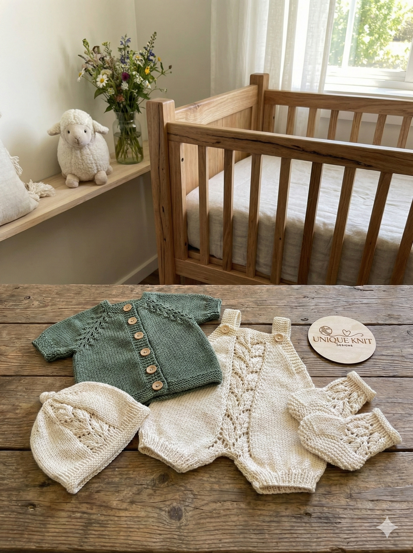 "Fern” 4 Piece Knitting pattern set for Reborn doll 16 -22” or 0-3 Month Old Baby
