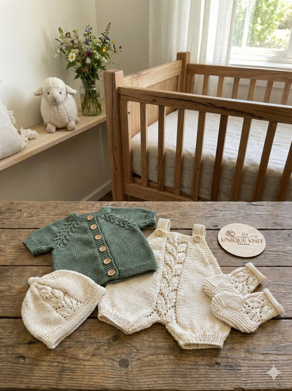 "Fern” 4 Piece Knitting pattern set for Reborn doll 16 -22” or 0-3 Month Old Baby