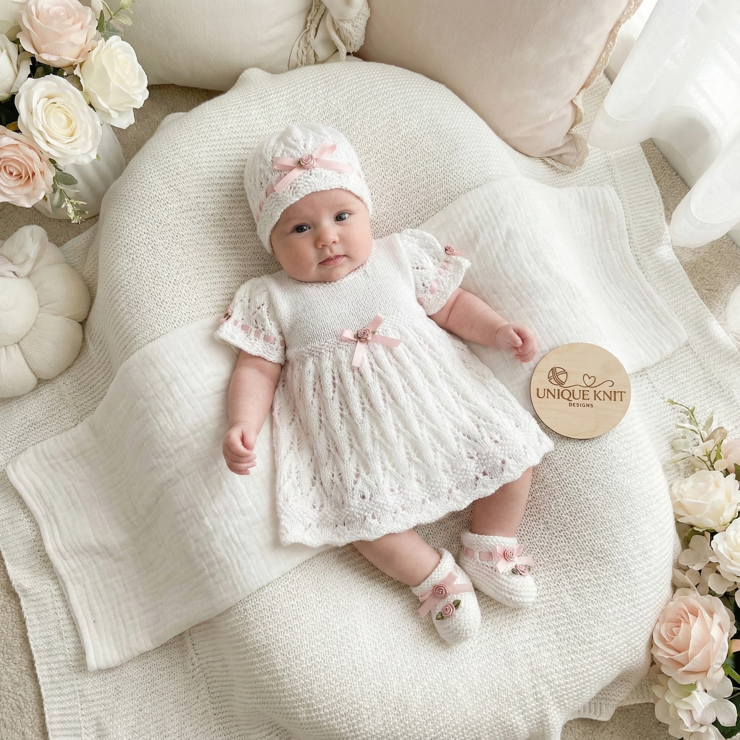 "Tulip” Dress Set Knitting pattern for Reborn doll 16 -22” or 0-3 Mth Old Baby