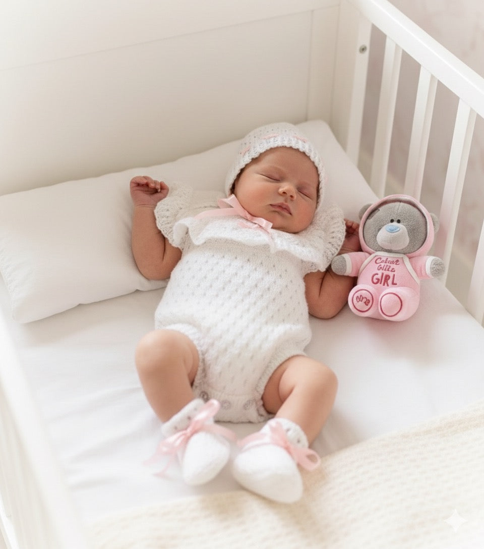 "Crystal” Romper Knitting pattern for Reborn doll 16 -22” or 0-3 Mth Old Baby