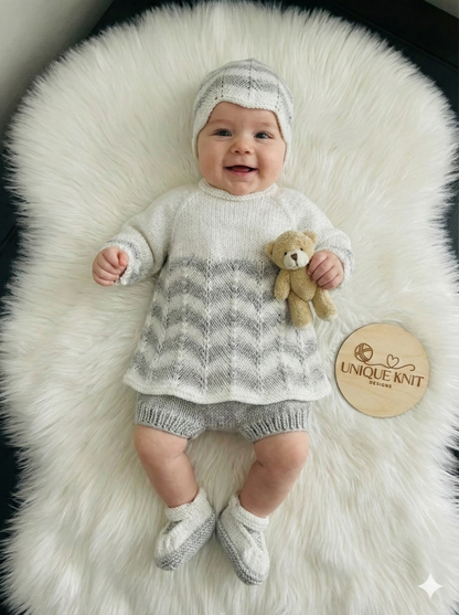 "Thistle” Top / Cardigan 4 piece set Knitting pattern for Reborn doll 16 -22” or 0-3 Mth Old Baby