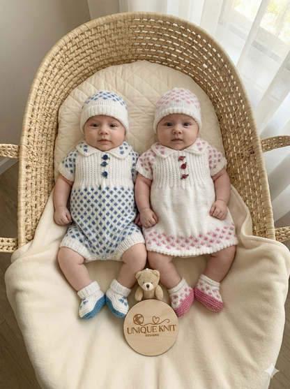 "Meadow” Romper and Dress set Knitting pattern for Reborn doll 16 -22” or 0-3 Mth Old Baby