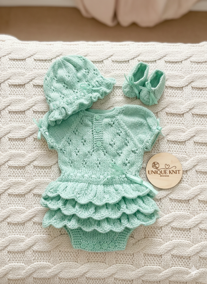 "Bouquet” Rah-Rah romper Knitting pattern for Reborn doll 16 -22” or 0-3 Mth Old Baby