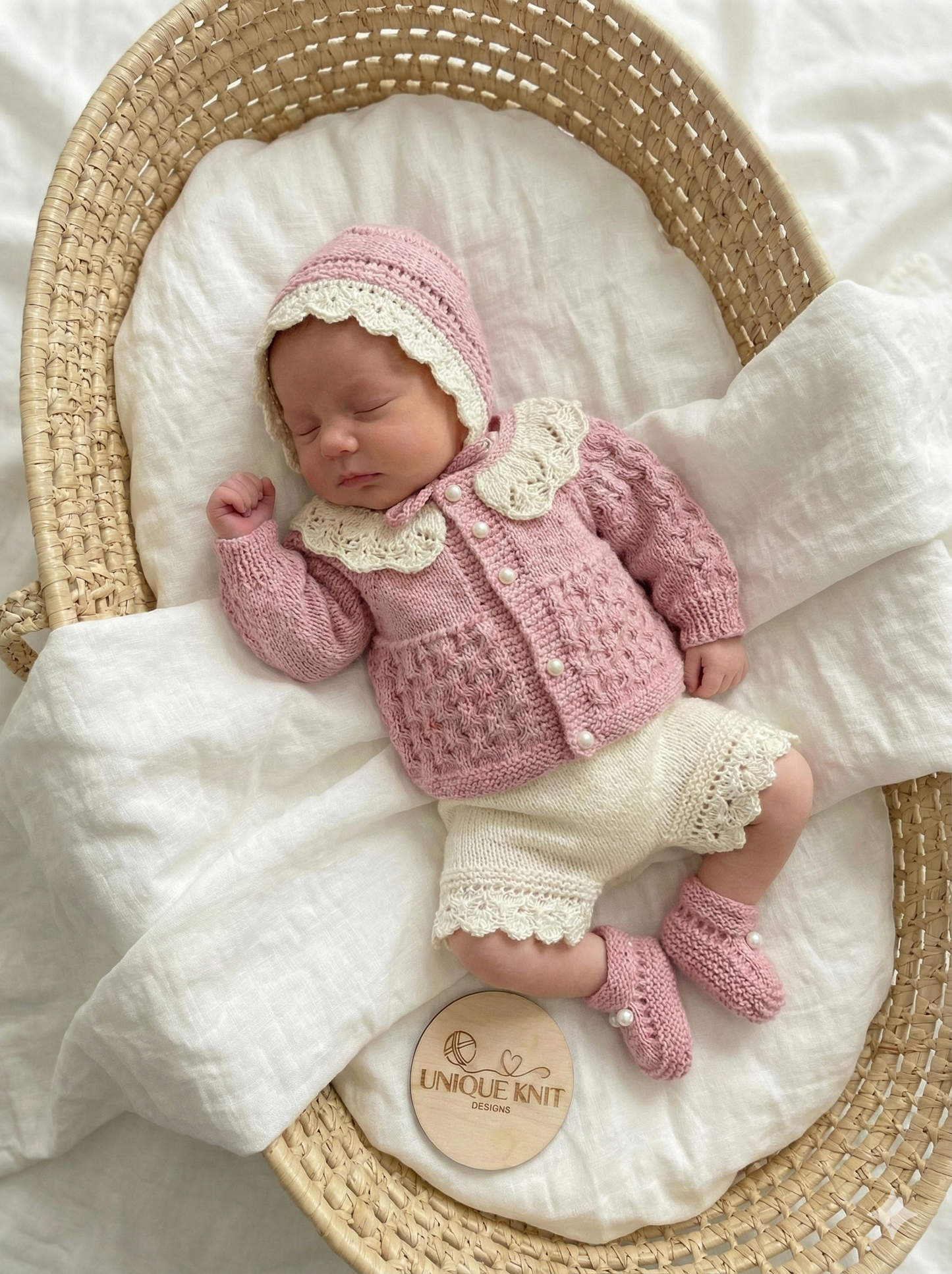 "Flower” Cardigan & Bloomers Knitting pattern set for Reborn doll 16 -22” or 0-3 Mth Old Baby
