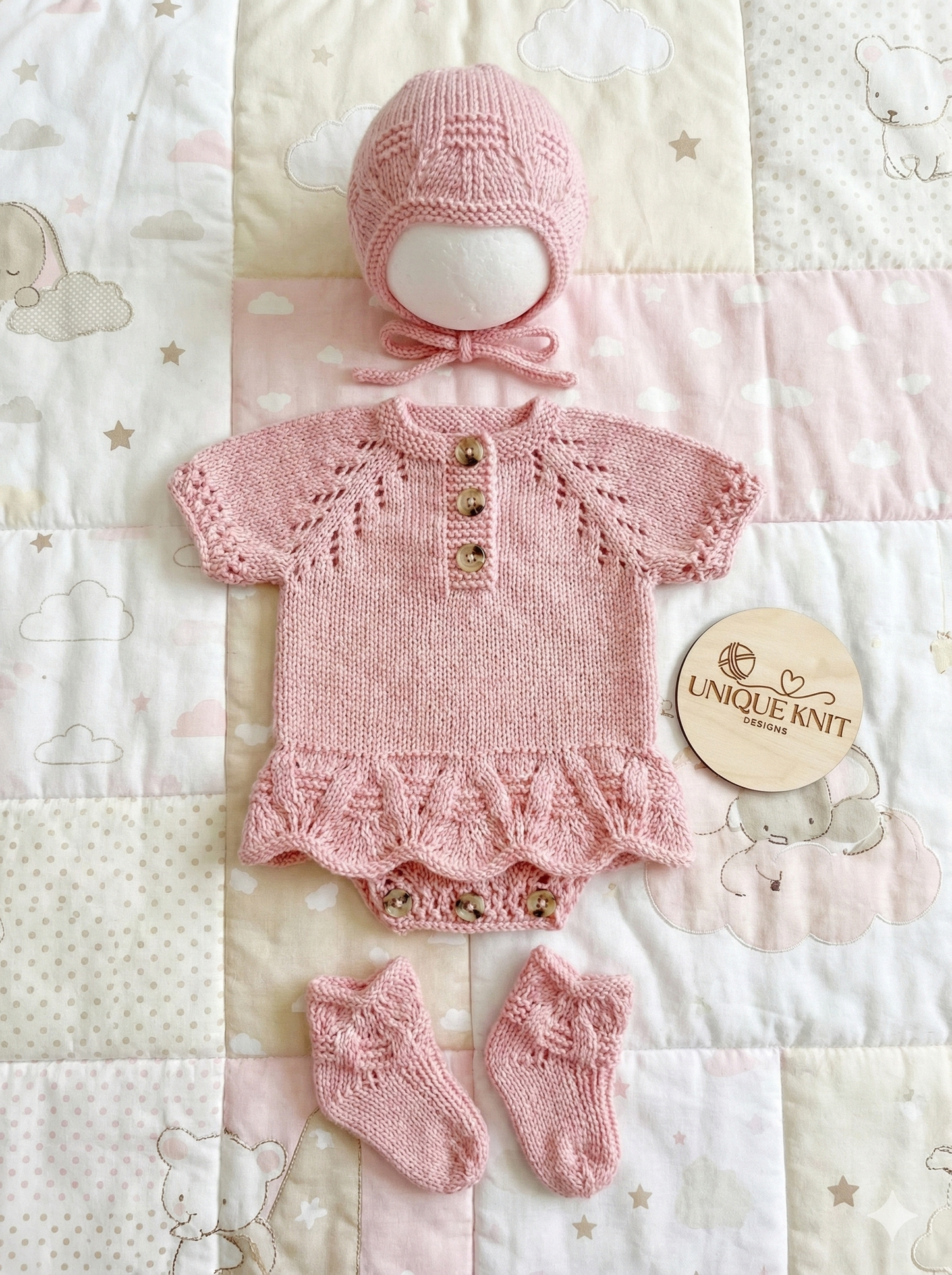 "Venice" Romper knitting pattern for reborn doll 16-22" or 0-3 Month old baby