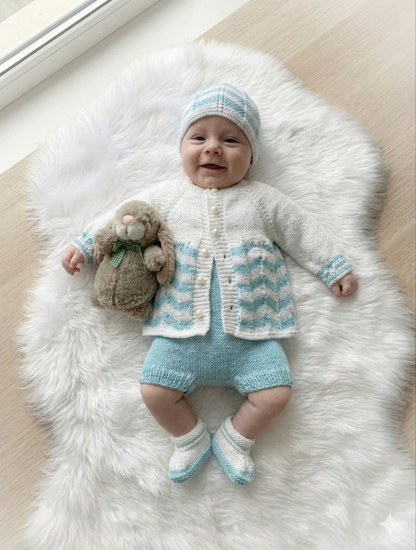 "Thistle” Top / Cardigan 4 piece set Knitting pattern for Reborn doll 16 -22” or 0-3 Mth Old Baby