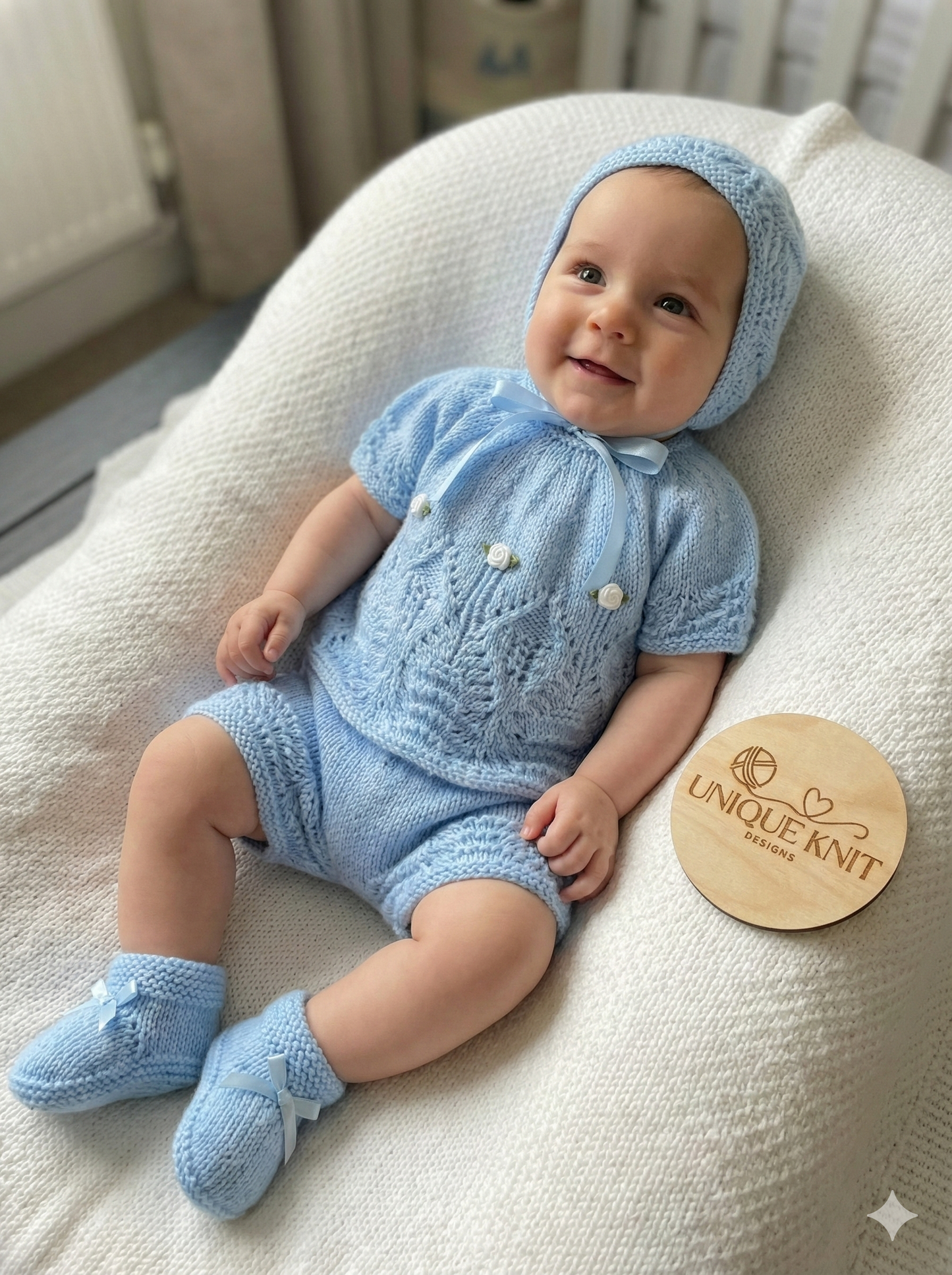 "Willow ” 4 Piece Set Knitting pattern for Reborn doll 16 -22” or 0-3 Mth Old Baby