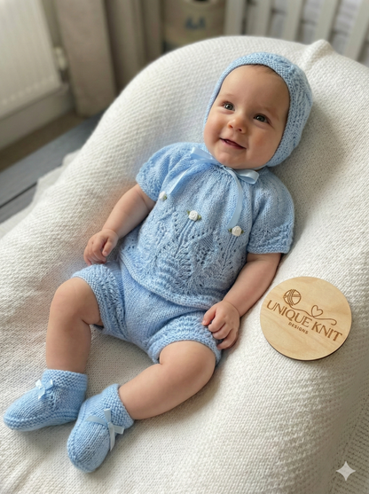 "Willow ” 4 Piece Set Knitting pattern for Reborn doll 16 -22” or 0-3 Mth Old Baby
