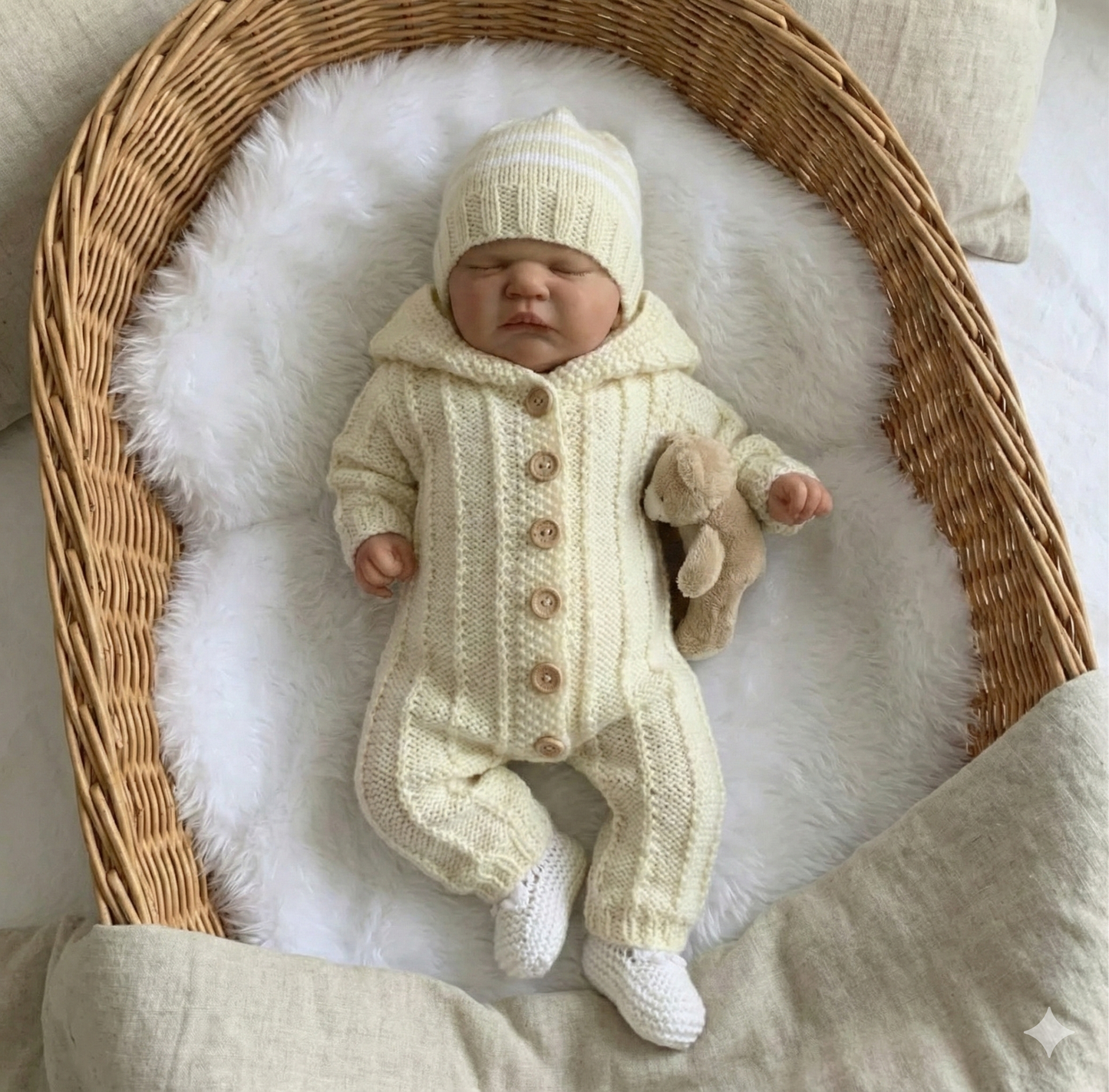 "Alyssum ” Hooded Romper Knitting pattern for Reborn doll 16 -22” or 0-3 Mth Old Baby