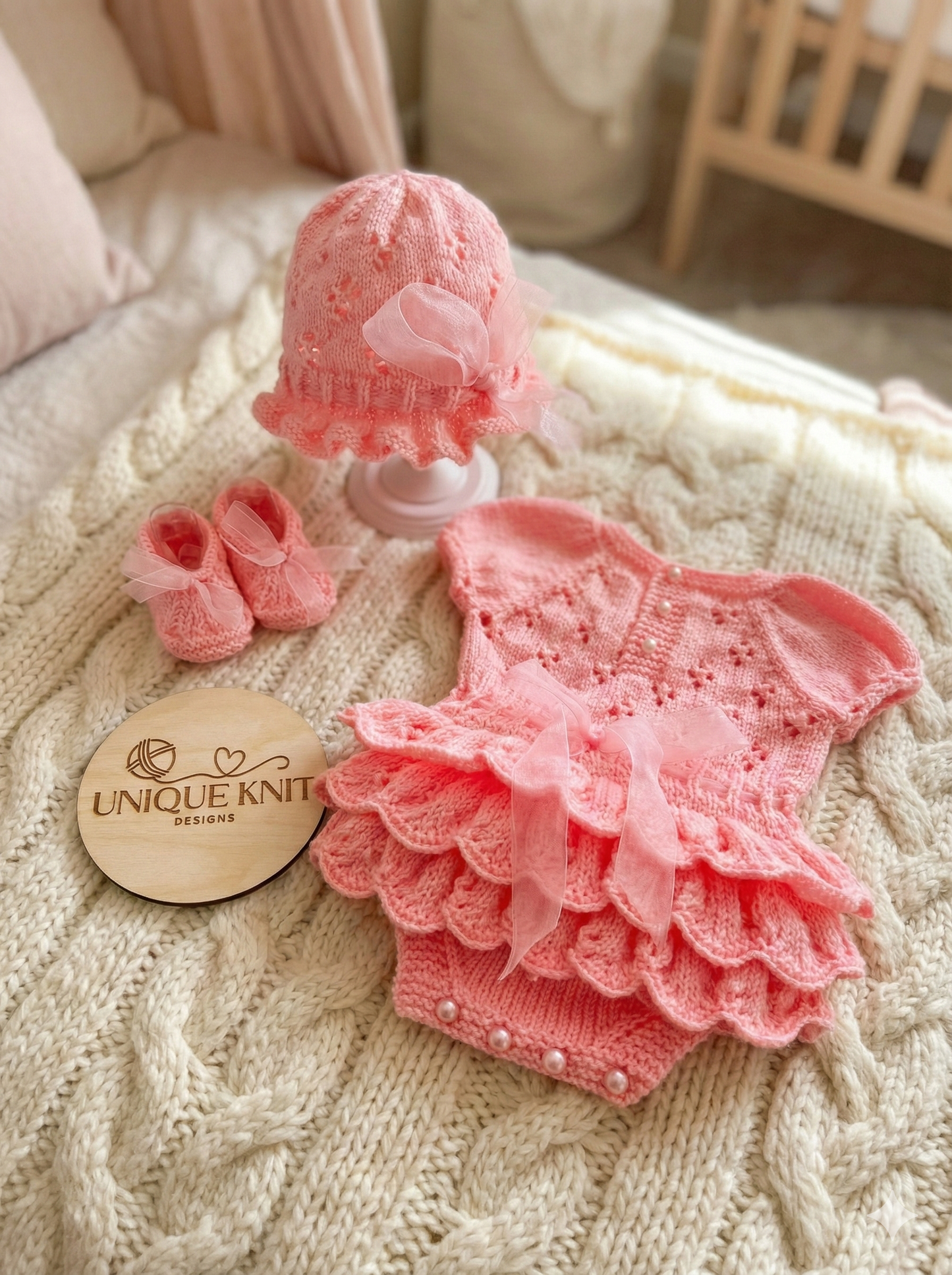 "Bouquet” Rah-Rah romper Knitting pattern for Reborn doll 16 -22” or 0-3 Mth Old Baby