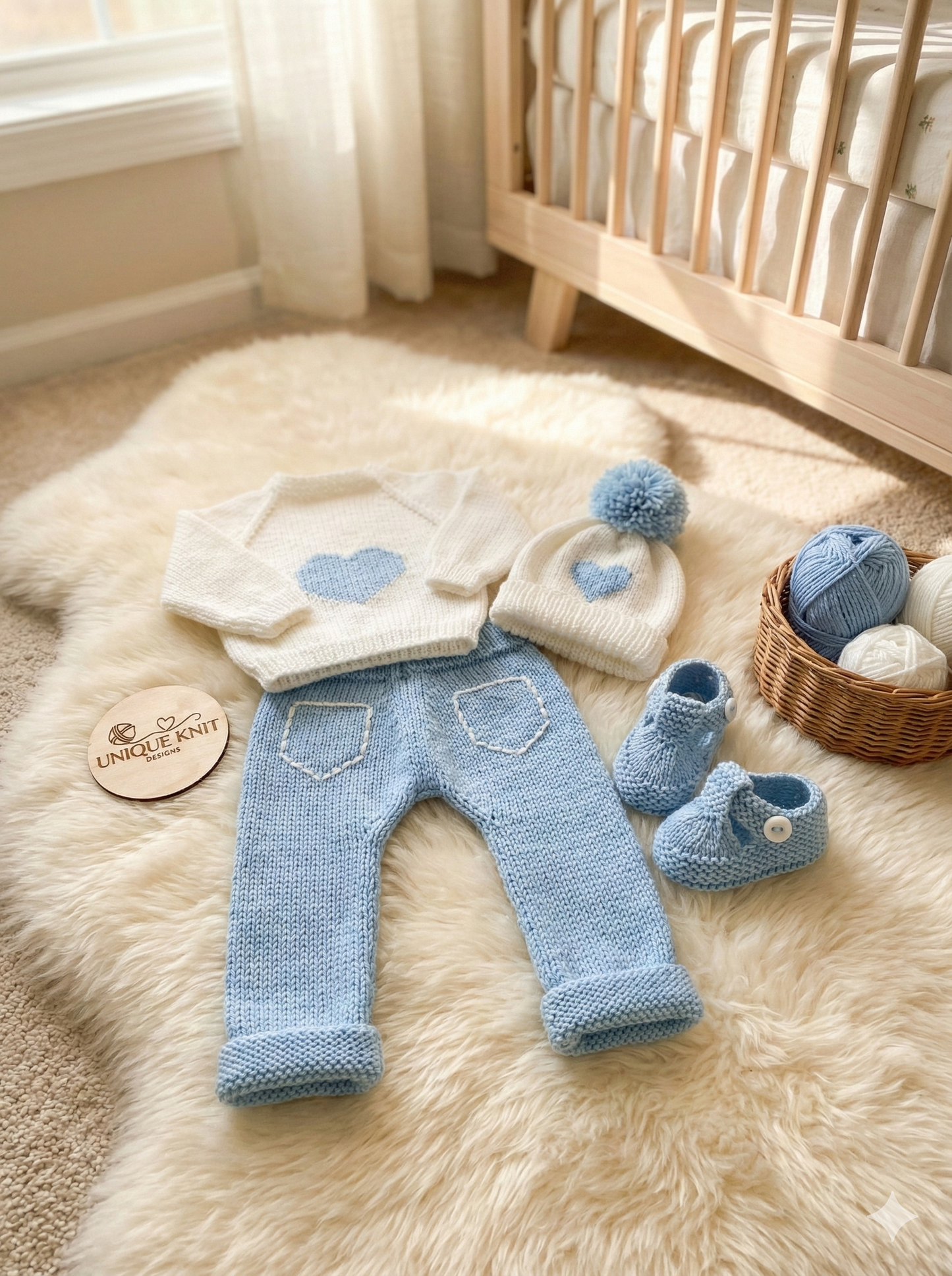 "Camellia” Jeans Set Knitting pattern for Reborn doll 16 -22” or 0-3 Mth Old Baby