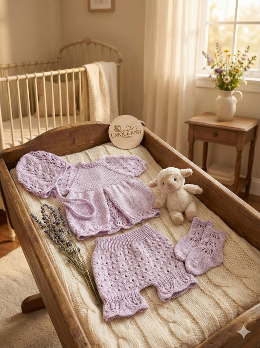 "Matilda” 4 Piece Set Knitting pattern for Reborn doll 16-22” or 0-3 Month Old Baby