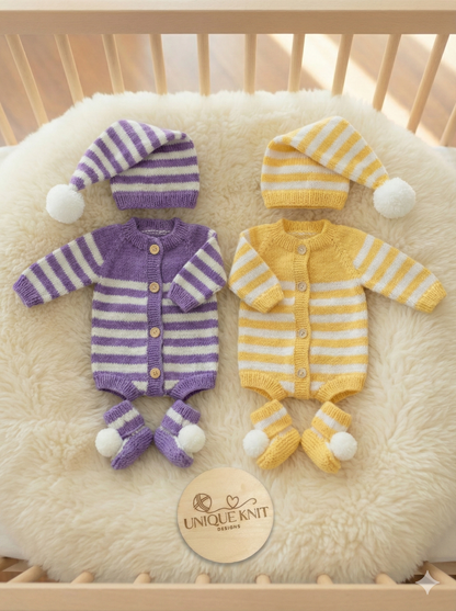 "Sweet Dreams” Romper Set Knitting pattern for Reborn doll 16 - 22” or 0-3 Mth Old Baby