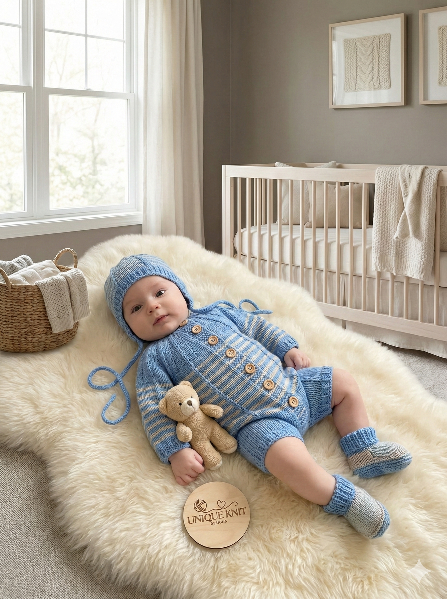 "Elijah” Romper set knitting pattern for reborn doll 16-22" or 0-3 month old baby