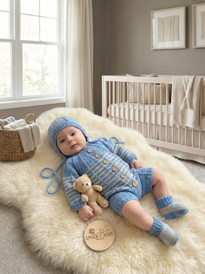 "Elijah” Romper set knitting pattern for reborn doll 16-22" or 0-3 month old baby
