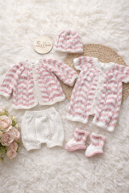 "Chevronette” Multi-piece Knitting pattern for Reborn doll 16 -22” or 0-3 Month Old Baby