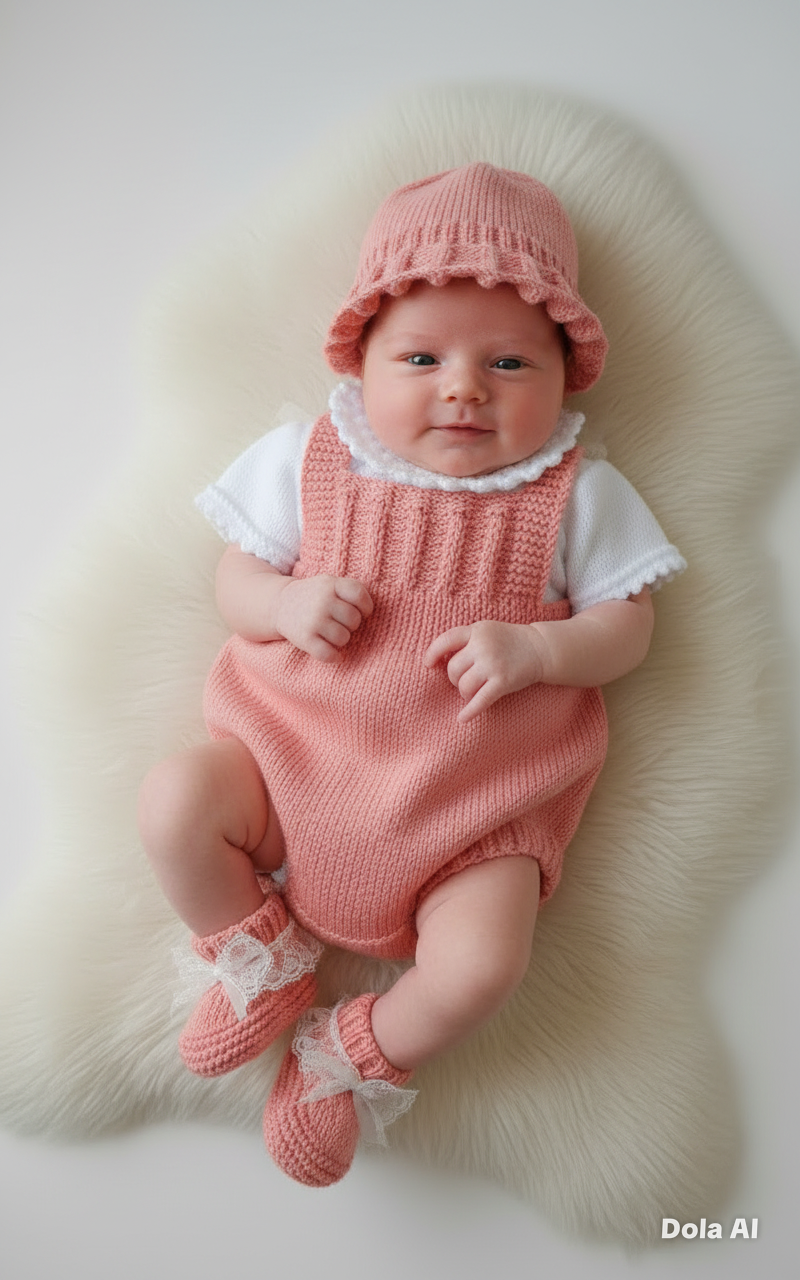 "Petal” Romper / Dungaree 4 piece set Knitting pattern for Reborn doll 16 -22” or 0-3 Mth Old Baby