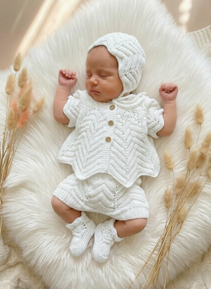 "Angelica” Multi-piece Knitting pattern for Reborn doll 16 -22” or 0-3 Month Old Baby