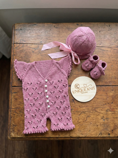 "Victoria" Playsuit knitting pattern for reborn doll 16-22" or 0-3 Month old baby