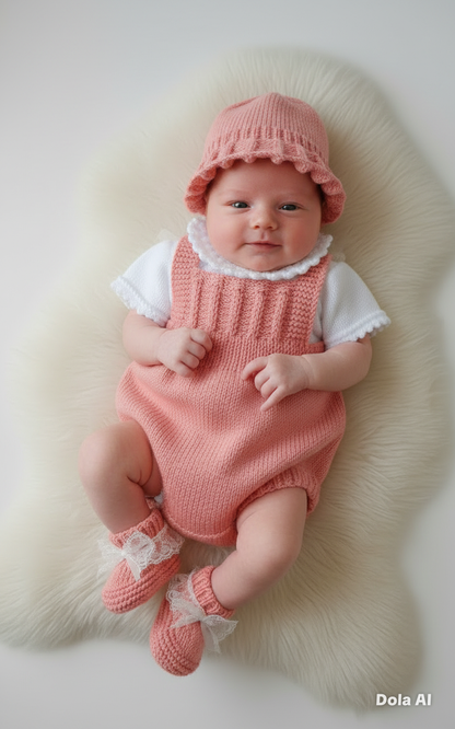 "Petal” Romper / Dungaree 4 piece set Knitting pattern for Reborn doll 16 -22” or 0-3 Mth Old Baby