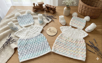 "Bubbles” 3 Piece Knitting pattern set for Reborn doll 16 -22” or 0-3 Month Old Baby