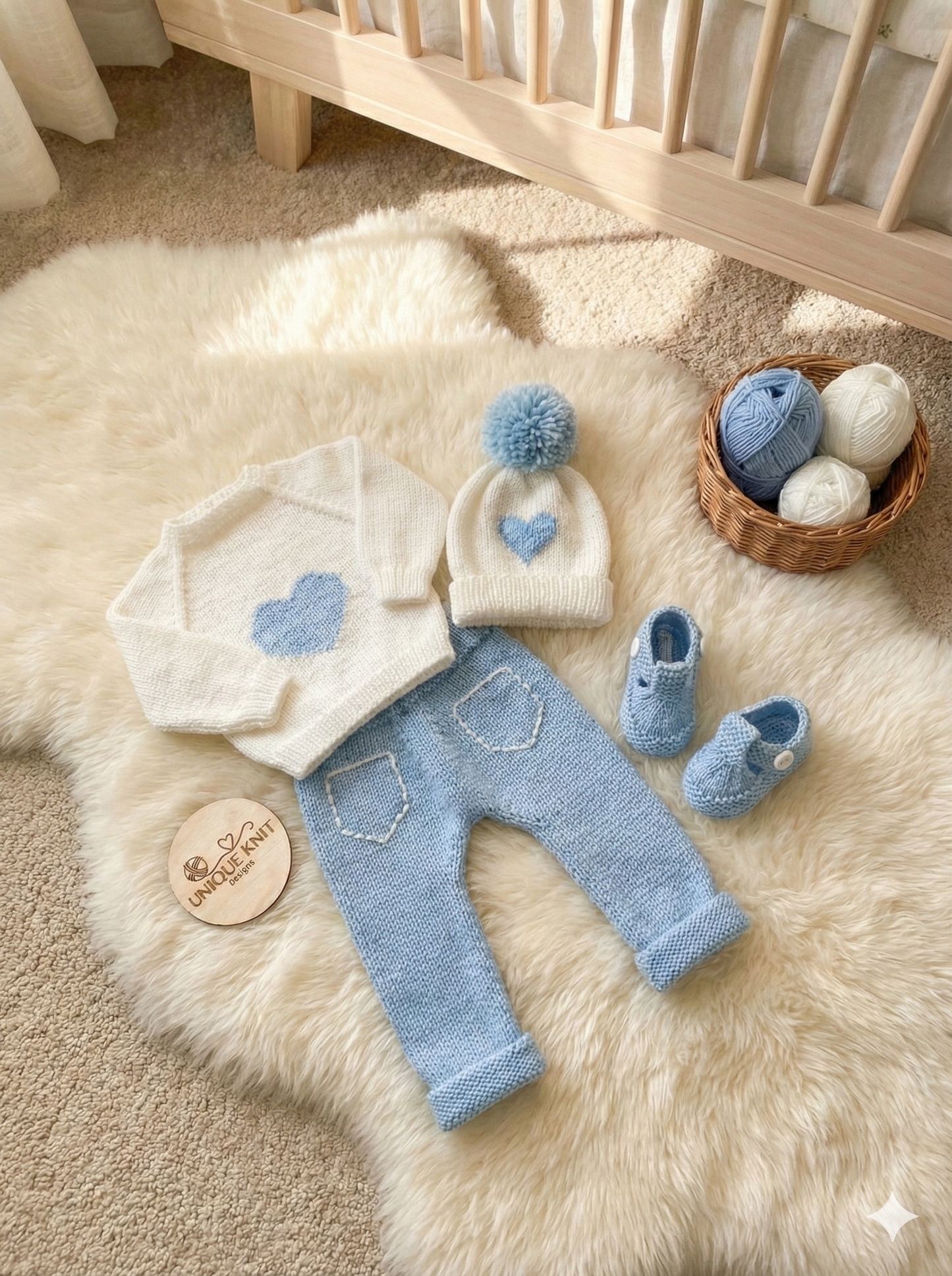 "Camellia” Jeans Set Knitting pattern for Reborn doll 16 -22” or 0-3 Mth Old Baby
