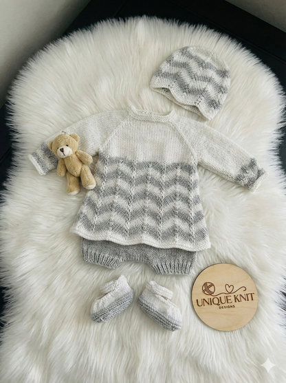 "Thistle” Top / Cardigan 4 piece set Knitting pattern for Reborn doll 16 -22” or 0-3 Mth Old Baby