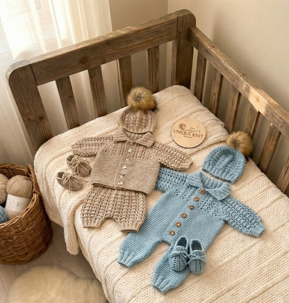 "Biscuit” Multi-piece Knitting pattern for Reborn doll 16 -22” or 0-3 Month Old Baby